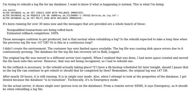 Databases: SQL Server 2008 R2 - Rebuild Log смотреть онлайн