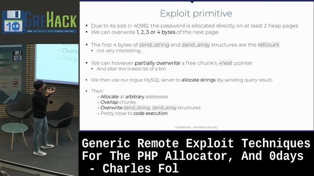 GreHack 2022: Generic Remote Exploit Techniques For The PHP Allocator, And 0days by Charles Fol смотреть онлайн