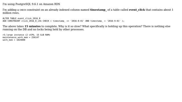 Why does adding a simple CHECK constraint take so long on Postgres? смотреть онлайн