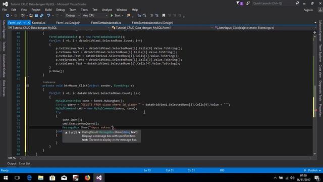 Tutorial C# : 04. CRUD MySQL- How to Delete Data From Database MySQL - | Belajar CRUD C# MySQL смотреть онлайн