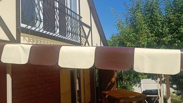 Монтаж тентового навеса, с декоративными вставками