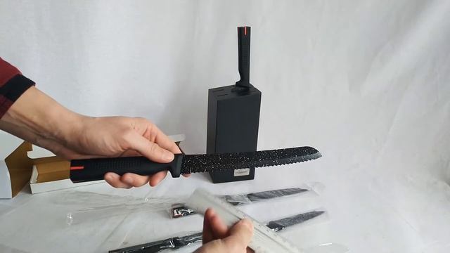 Maestro MR 1417 распаковка и обзор набора ножей черного цвета (графит) в черной монолитной колоде смотреть онлайн