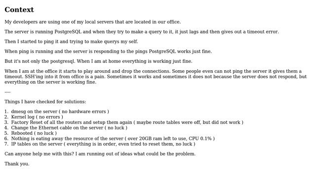 DevOps & SysAdmins: Linux server responds to postgresql querys and ssh only when pinging the server смотреть онлайн