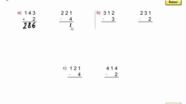 Písemné násobení jednociferným činitelem, Mat. mat. pro 4. roč., 1. díl, str. 34, cv. 1 смотреть онлайн