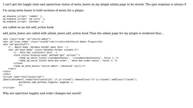 Wordpress: Plugin admin page meta_box toggle and order state not saving смотреть онлайн