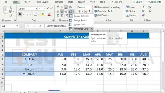 Cell A1 is merged with the adjacent cells. Undo this merger. смотреть онлайн