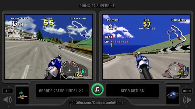 Sega Manx TT Superbike (Arcade Vs Sega Saturn) Side By Side Comparison