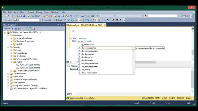 Урок 13 : CREATE USER , CHANGE PASSWORD , AUDIT , CHECKDB, roles and privileges (MS SQL) смотреть онлайн