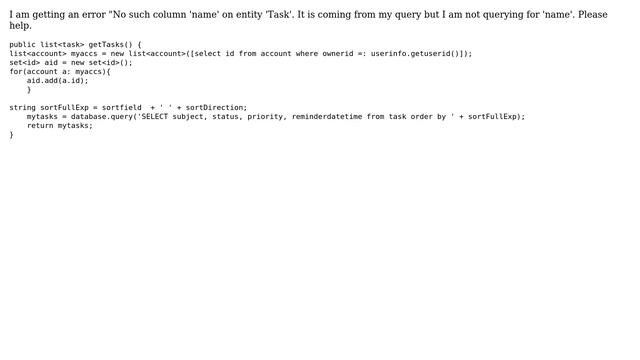 Salesforce: No such column 'name' on entity 'Task' смотреть онлайн