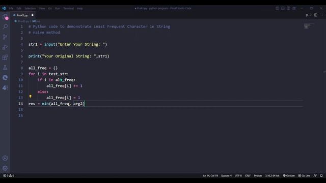 Python code to demonstrate the Least Frequent Character in the naive String method. #python смотреть онлайн