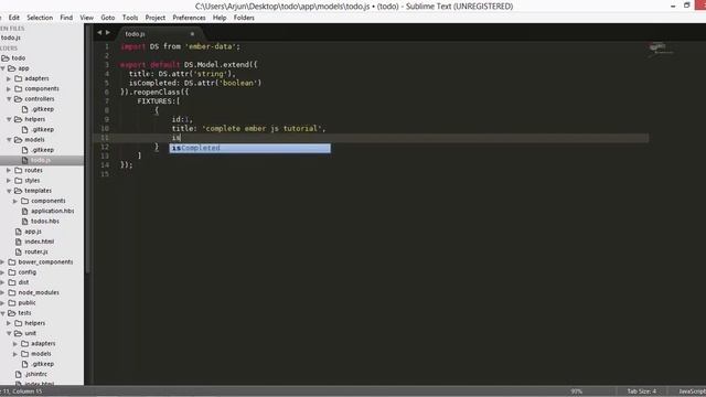 04. ember.js cli - todo model, reopenClass, attach FIXTURE data смотреть онлайн