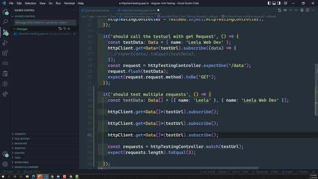 34. Testing multiple Http requests using HttpTestController match method - Angular Unit Testing смотреть онлайн