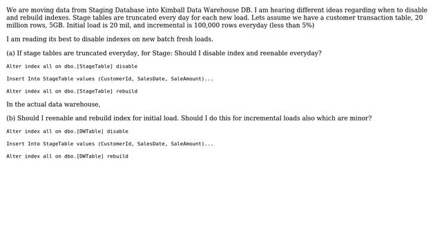 Databases: When to Disable and Recreate Indexes in Data Warehouse ETL? смотреть онлайн