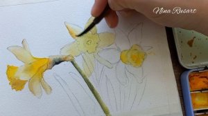 Рисуем НАРЦИССЫ акварелью - открытка акварелью на 8 марта. Как нарисовать цветы акварелью.