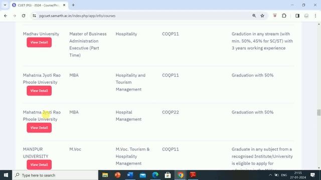 Mahatma Jyoti Rao Phoole University  |  Eligibility Criteria For MBA ( Hosptial Management ) 2024 |