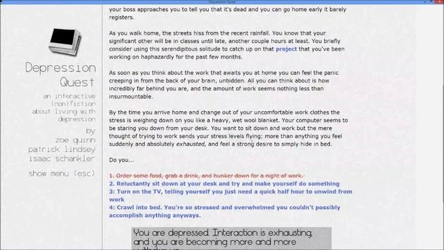 Depression Quest Review And Playthrough 1