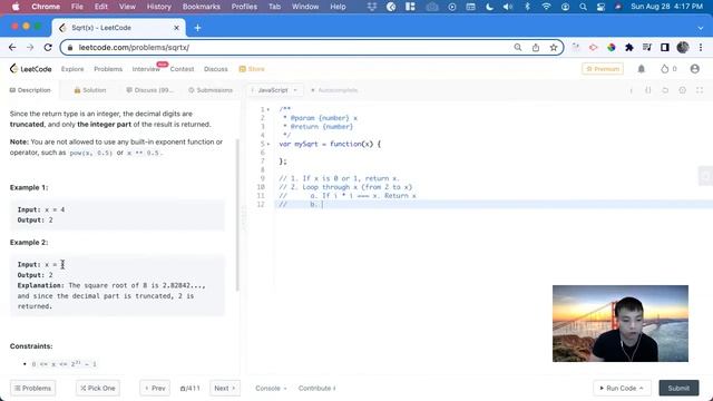 69. Sqrt(x) - LeetCode Javascript смотреть онлайн