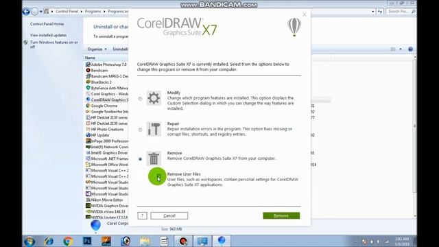 Uninstall CorelDRAW X7