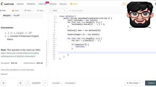 Leetcode Question 316 "Remove Duplicate Letters" in Java смотреть онлайн
