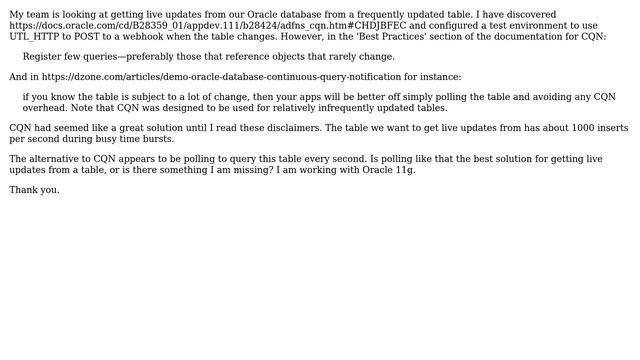 Databases: Oracle live data updates for frequently updated table: poll or CQN? смотреть онлайн