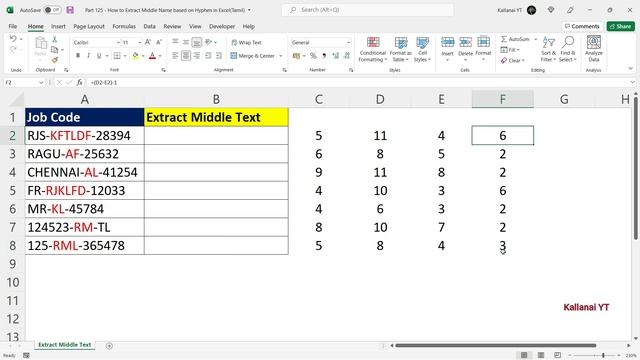 Part 125 - How to Extract Middle Text from Excel cells (Tamil) | Kallanai YT смотреть онлайн