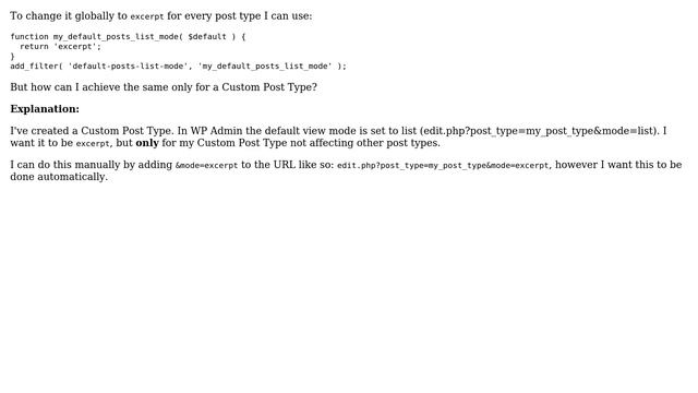 Wordpress: WP Admin default view mode for Custom Post Type смотреть онлайн
