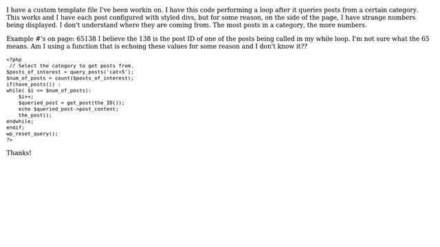 Wordpress: Using query_posts to pull posts out of a category in a while loop. Getting odd echo смотреть онлайн