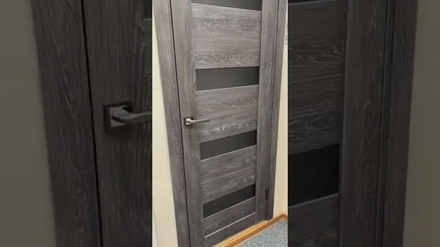 Межкомнатная дверь Кристалл-2, Дуб шале серебро, стекло Matelux Grey (Бафа) смотреть онлайн