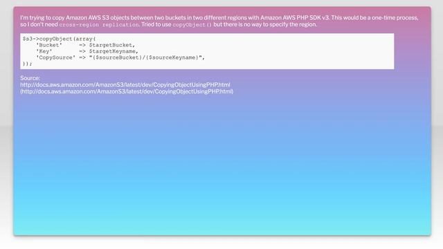How to copy S3 objects between regions with Amazon AWS PHP SDK? смотреть онлайн