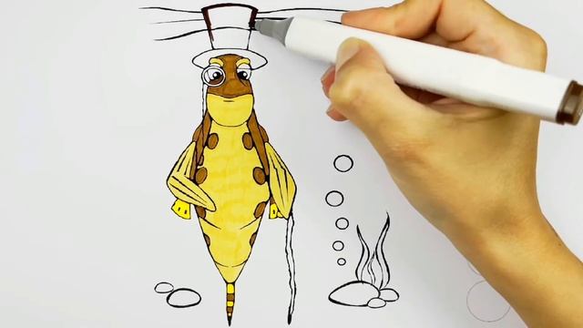 Раскраска Пескарь Иванович , учим цвета, Лунтик. Coloring pages for children. смотреть онлайн
