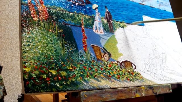 Работаю над картиной Клода Моне - Терраса в Сент-Адресс смотреть онлайн