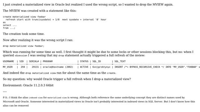 Why does dropping a MVIEW trigger a full refresh? смотреть онлайн