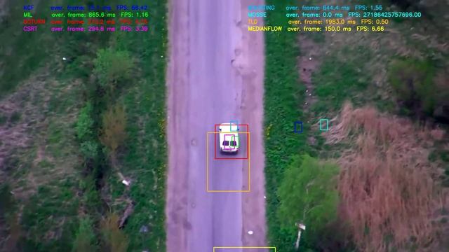 OpenCV 4.5.2 all tracking algorithms test. #4 from ##. UAV pursuing car смотреть онлайн