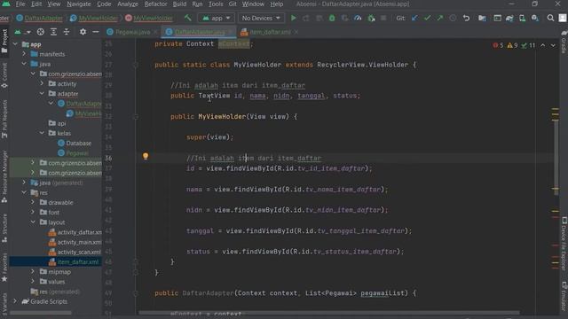 Bagian #10 Membuat Daftar Adapter RecyclerView | Aplikasi Absensi Berbasis Android SQLite dan MySQL смотреть онлайн