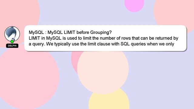 MySQL : MySQL LIMIT before Grouping? смотреть онлайн