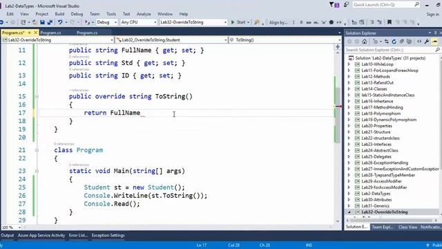 Lab32 OverRide ToString Method in C# смотреть онлайн