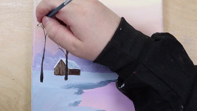 Snowy House Landscape / Acrylic Painting For Beginners / PaintingTutorial
