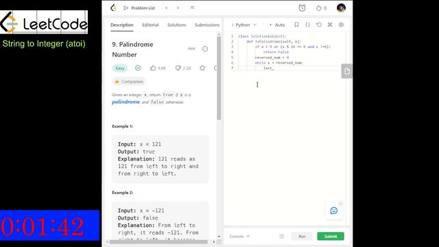 LeetCode Palindrome Number Solution - Python#9 смотреть онлайн