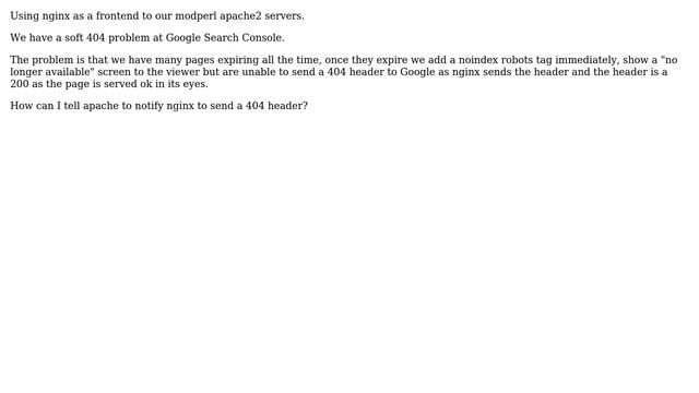 Webmasters: Soft 404 problem with nginx frontend to apache2 modperl backend смотреть онлайн