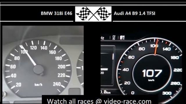 BMW 318i E46 VS. Audi A4 B9 1.4 TFSI - Acceleration 0-100km/h смотреть онлайн
