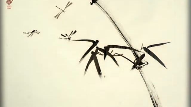 Китайская живопись бамбука 墨竹. Живые картины _Бамбук и стрекозы смотреть онлайн