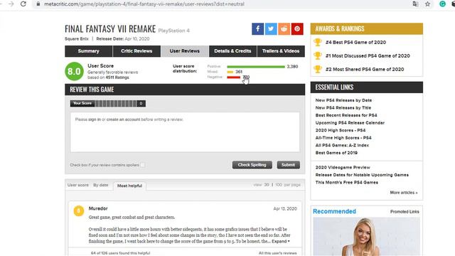 Critics of 2020 best video games: Top 10, 2nd Place: Final Fantasy 7 Remake (FF7). смотреть онлайн
