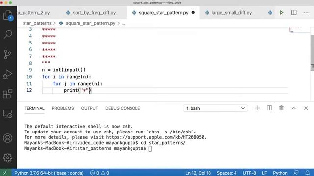 Code 104 - Square Star Pattern | Star patterns using Python | 365 days of Code смотреть онлайн