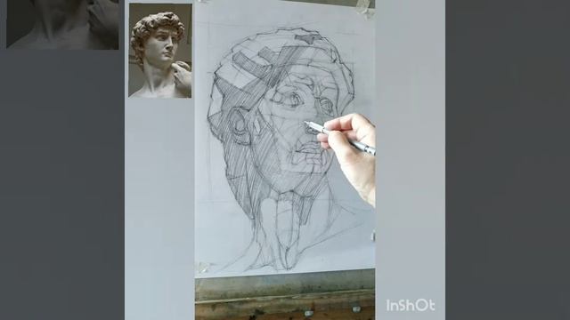 Рисунок гипсовой головы Давида смотреть онлайн
