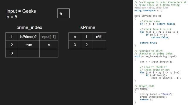 Program to print characters present at prime indexes in a given string | GeeksforGeeks смотреть онлайн