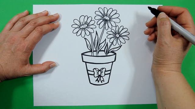 How To Draw Flowers In The Pot.  Як намалювати квіти в горщику.  Mother's Day .День Матері. Ромашки