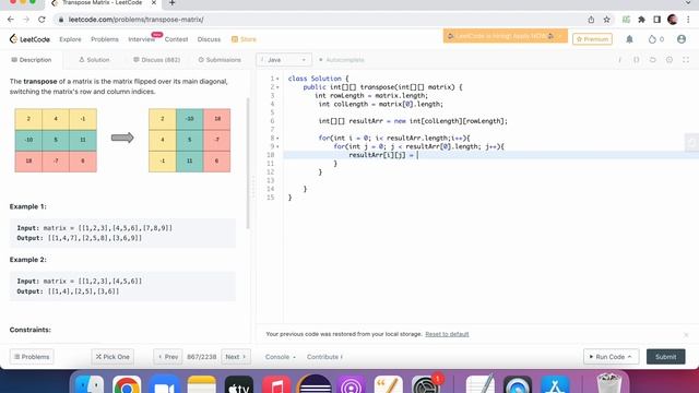 Coding Interview Questions | Easy | LeetCode 867 | Transpose Matrix смотреть онлайн
