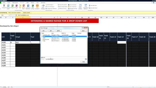 Excel: Extending a named range (name manager) for a dropdown list смотреть онлайн