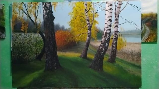 Как нарисовать кору и листья дерева березы маслом|пишем маслом кору|часть 2 смотреть онлайн