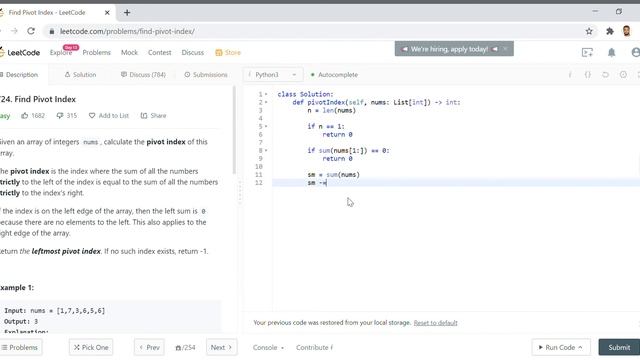 LeetCode 724: Find Pivot Index: Python Easy смотреть онлайн